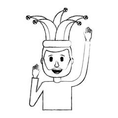 happy beard man with jester hat portrait vector illustration sketch design