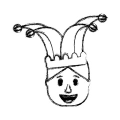 smiling face man with jester hat funny vector illustration sketch design