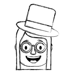 laughing face woman with crazy glasses and hat enjoy vector illustration sketch design
