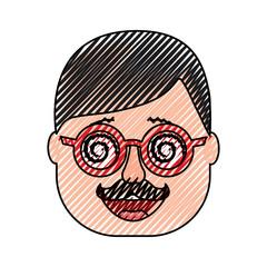 smiling face man mask with glasses mustache vector illustration drawing design
