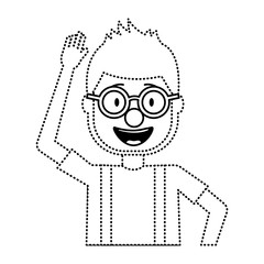 happy man clown mask hat and crazy glasses portrait vector illustration dotted line design
