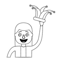 funny smile woman with jester hat vector illustration dotted line design