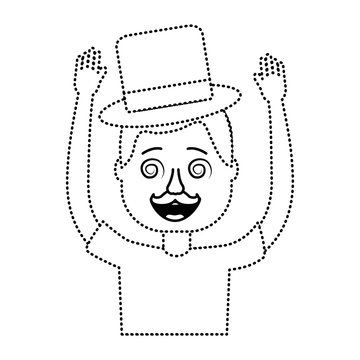 happy man hat and crazy glasses portrait vector illustration dotted line design