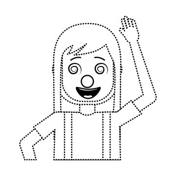funny smile woman with clown mask silly vector illustration dotted line design