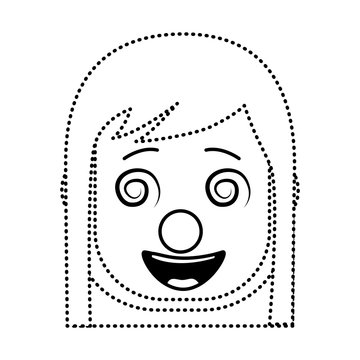 laughing face woman with crazy glasses mask clown enjoy vector illustration dotted line design