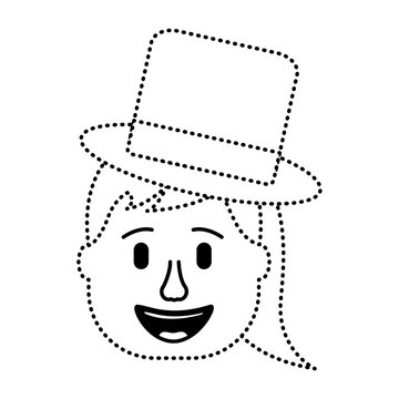 laughing face woman with hat enjoy vector illustration dotted line design