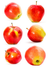 Set of six Red apples closeup isolated on white background. Juicy fruit. Healthy food. Vitamins.