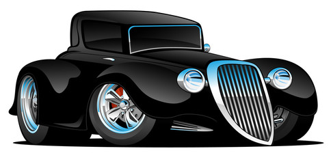 Fototapeta na wymiar Black Hot Rod Classic Coupe Custom Car Cartoon Vector Illustration