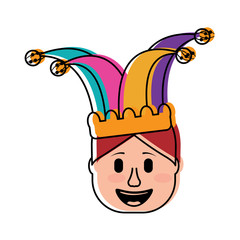 smiling face man with glasses and jester hat vector illustration