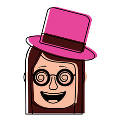 laughing face woman with crazy glasses and hat enjoy vector illustration