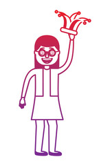 cheerful woman with glasses and jester hat vector illustration gradient color image