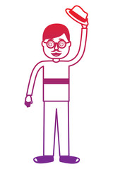 happy man standing wearing mask mustache glasses and hat vector illustration gradient color image