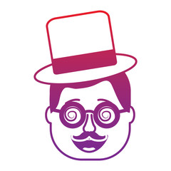 Obraz na płótnie Canvas smiling face man with glasses jester hat and mustache vector illustration gradient color image