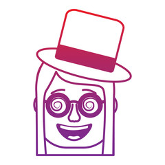 laughing face woman with crazy glasses and hat enjoy vector illustration gradient color image