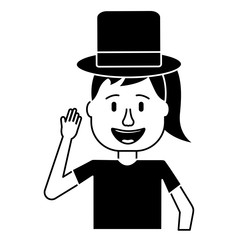 funny smile woman with silly hat vector illustration black and white design