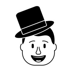 smiling face man with hat happy vector illustration black and white design