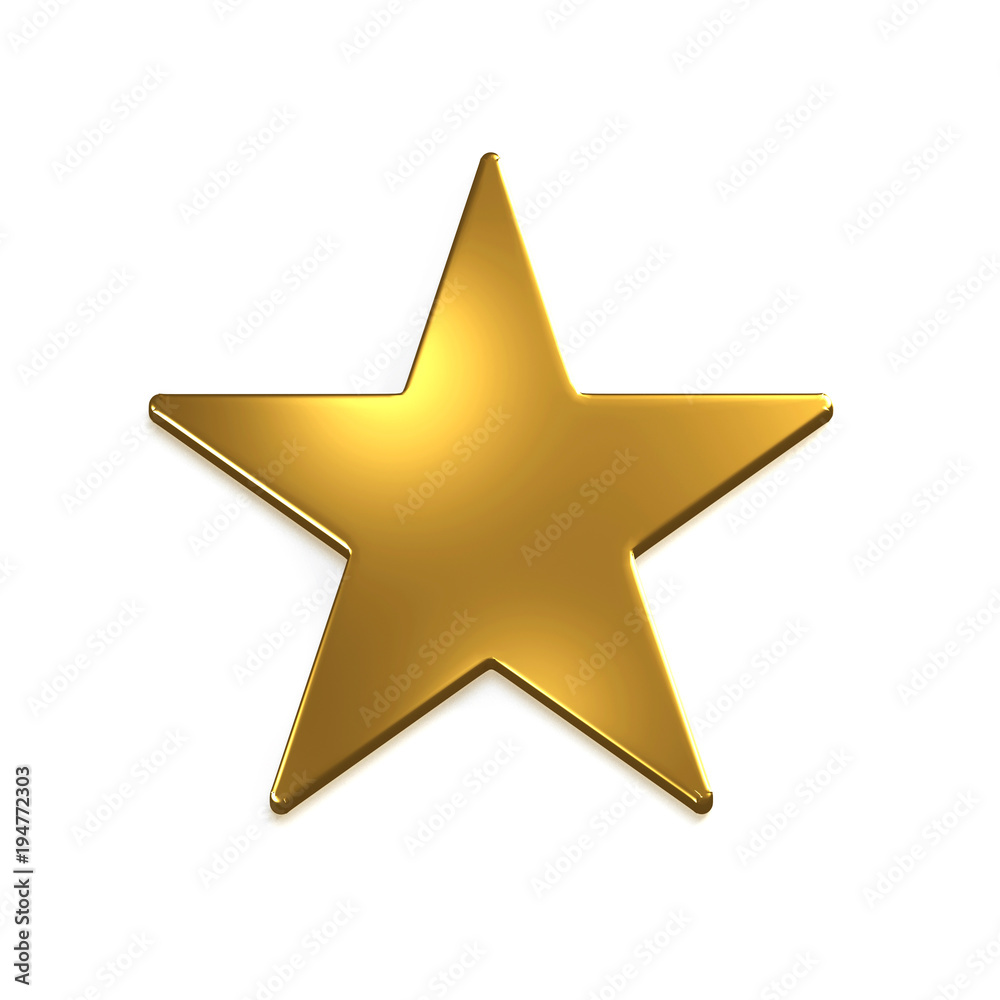 Wall mural gold star icon. 3d gold render illustration