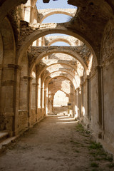 Fototapeta na wymiar Stone arcs in abandoned monastery de Rioseco.