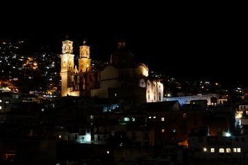 Fototapeta na wymiar Taxco de Alarcon, night view with Church of Santa Prisca