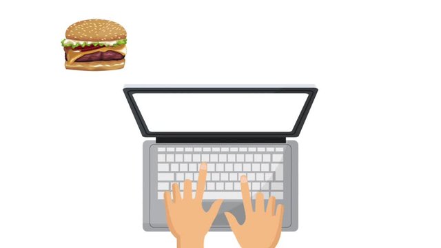 Buying hambuger online from laptop High definition animation colorful scenes