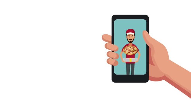 Pizza hambuger online from smartphone High definition animation colorful scenes