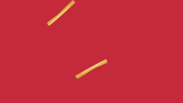 French fries raning from red background High definition animation colorful scenes