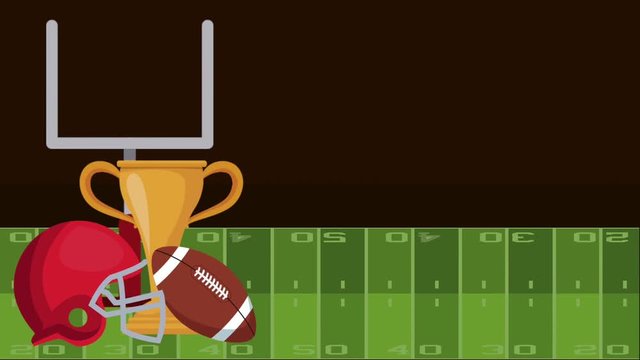 American football equipment on camp field High definition colorful animation scenes