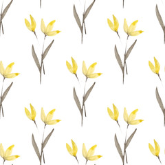 Fototapeta na wymiar watercolor pattern of yellow flowers with leaves