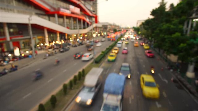4K : Abstract blurred time lapse congestion traffic at Chatuchak market in Bangkok,Thailand
