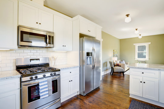 Freshly Updated White And Green Kitchen Room Interior