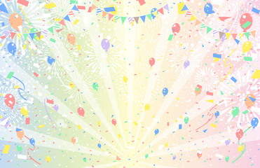 花火　紙吹雪　ガーランド　バルーン　レインボー背景
