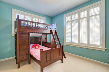 Green and blue kids room with bunk bed - obrazy, fototapety, plakaty