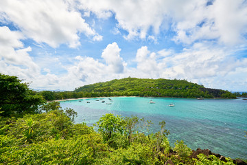 Fototapeta na wymiar View on Port launay beach from Cap ternay Road (Port Launay Marine Park) , Mahe, Seychelles
