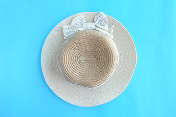 Fototapeta na wymiar Top view Panama Hat. Fashion concept
