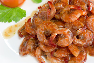 Sweet and salted prawn in white dish Thai food