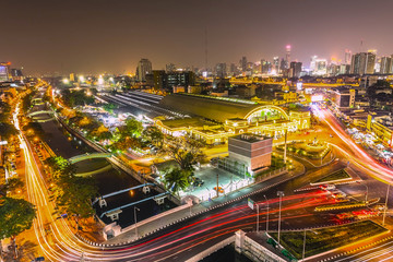 Fototapeta na wymiar Bangkok Railway Station (MRT MRT Station) at sunset, Bangkok, Thailand