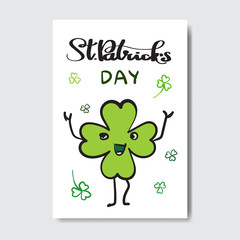 St Patrick's Day Cute Greeting Card With Clover Leaf Irish Traditional Holiday Background Vector Illustration