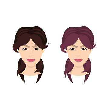 Set of Female Face With Different Hairstyles Isolated On White Background, Women Portraits Flat Vector Illustration