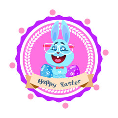 Funny Rabbit And Colored Eggs At Happy Easter Icon Isolated Flat Vector Illustration