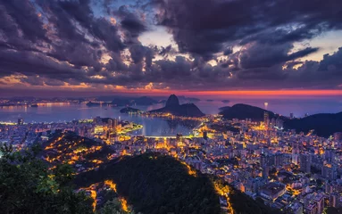 Papier Peint photo Rio de Janeiro Beautiful panorama of Rio de Janeiro at twilight, Brazil. Sugarloaf Mountain and Botafogo Bay. Ultra violet colors