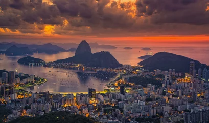 Tuinposter Sugarloaf Mountain at sunrise with dramatic sky, Rio de Janeiro, Brazil © marchello74