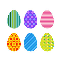 Easter Eggs Icons Decorated Colorful Painter Set Isolated On White Background Flat Vector Illustration