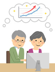 シニアカップル　右肩上がりのグラフを想像する