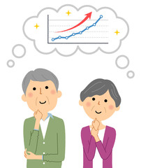 シニアカップル　右肩上がりのグラフを想像する