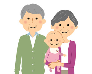 シニアカップルと赤ちゃん