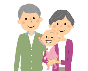 シニアカップルと赤ちゃん