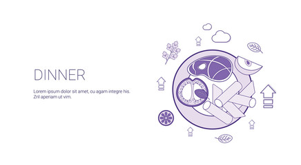 Dinner Day Food Or Meal Concept Template Web Banner With Copy Space Vector Illustration