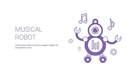 Musical Robot Technology Template Web Banner With Copy Space Vector Illustration