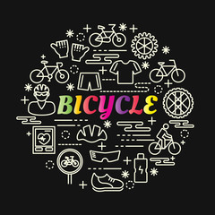 bicycle colorful gradient with line icons set
