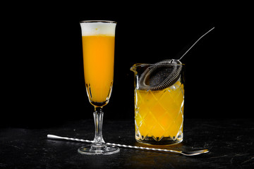 alcoholic beverage on a black background